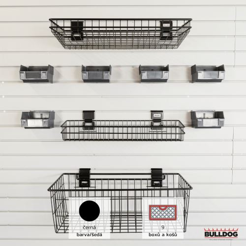 Sada 3 drátěných košů a 6 plastových boxů Bulldog